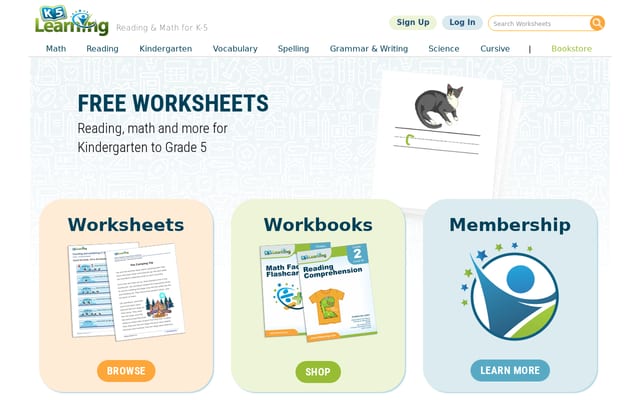 Screenshot of k5learning.com
