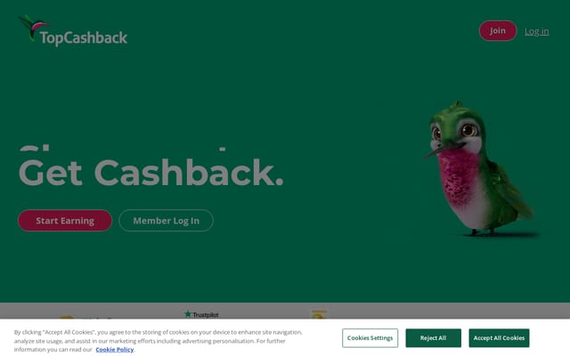 Screenshot of topcashback.co.uk