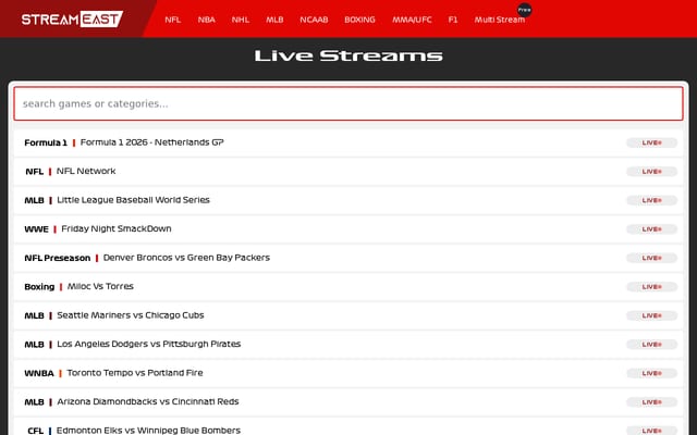 Screenshot of thestreameast.top