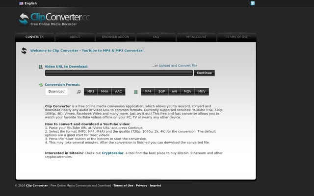 Screenshot of clipconverter.cc