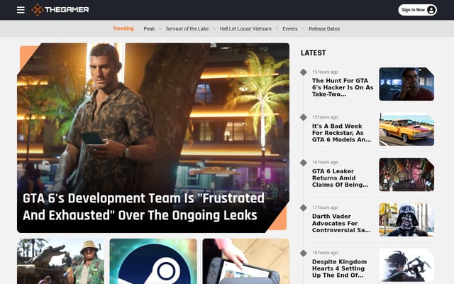 Screenshot of thegamer.com