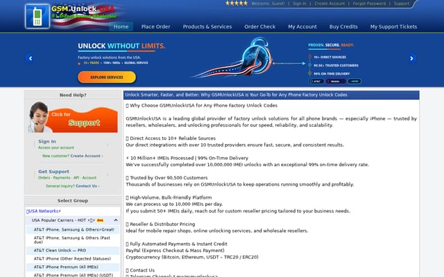 Screenshot of gsmunlockusa.com