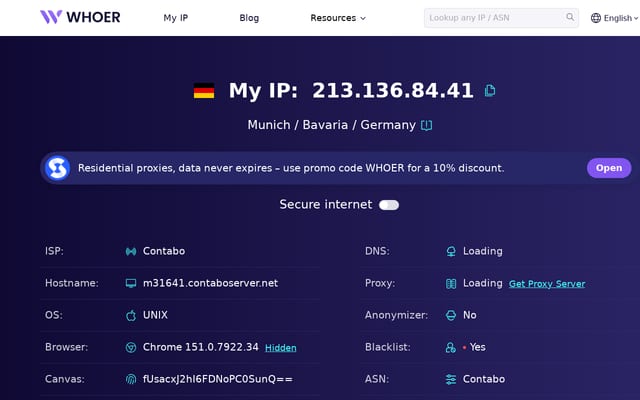 Screenshot of whoer.com