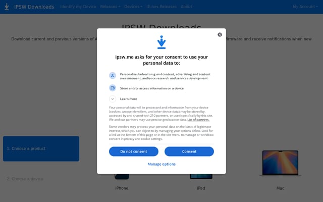 Screenshot of ipsw.me