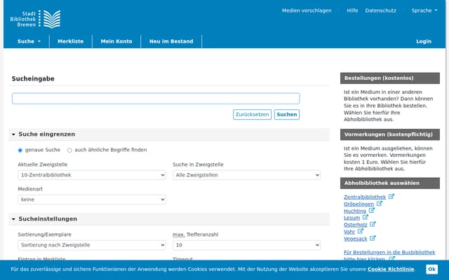 Screenshot of stadtbibliothek-bremen.de