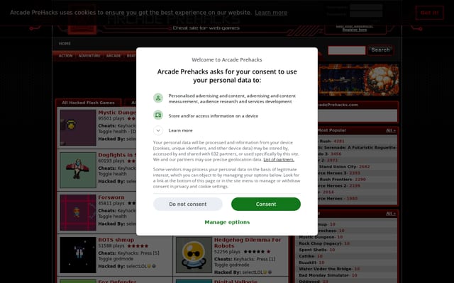Screenshot of arcadeprehacks.com