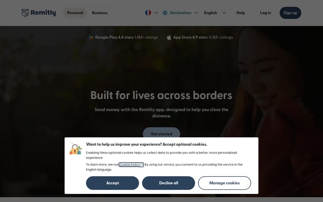Screenshot of remitly.com