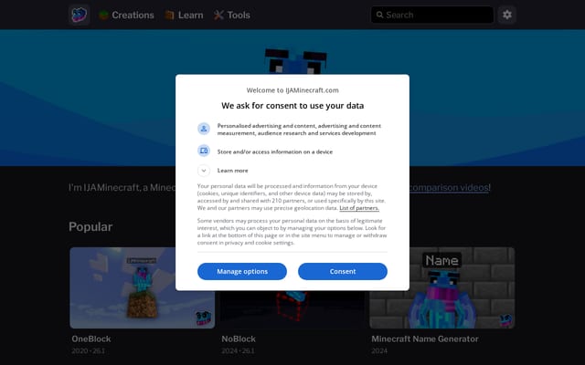 Screenshot of ijaminecraft.com