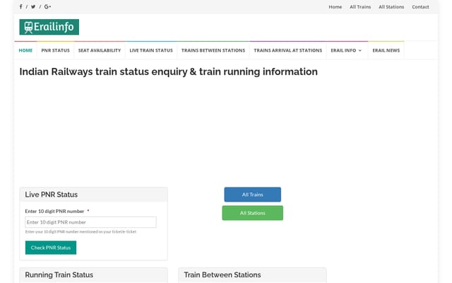 Screenshot of erailinfo.in