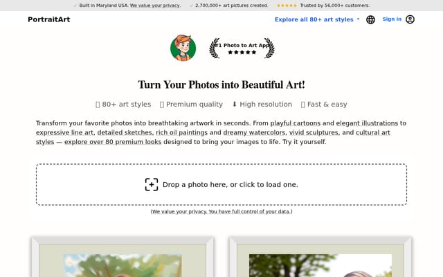 Screenshot of portraitart.app
