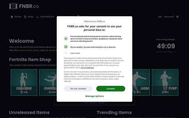 Screenshot of fnbr.co