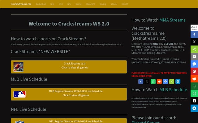 Screenshot of crackstreams.me