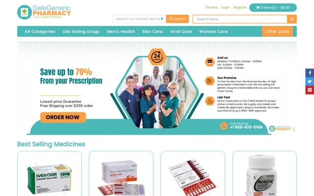 Screenshot of safegenericpharmacy.com