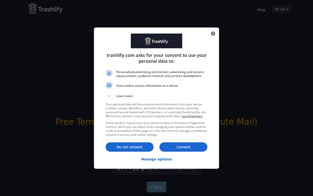 Screenshot of trashlify.com