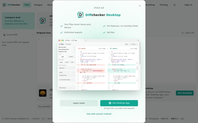 Screenshot of diffchecker.com