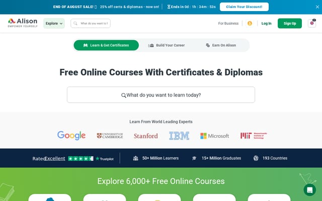 Screenshot of alison.com