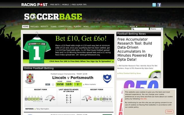 Screenshot of soccerbase.com