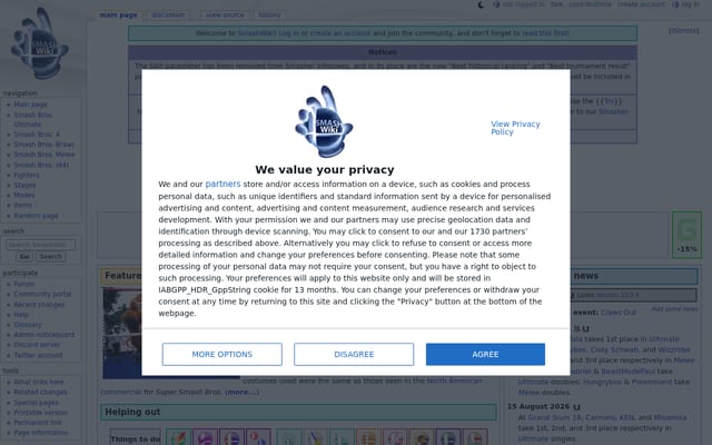 Screenshot of ssbwiki.com