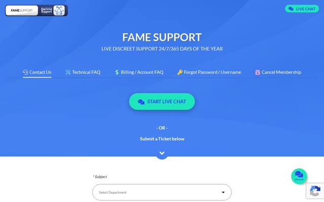 Screenshot of famesupport.com