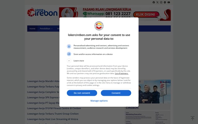 Screenshot of lokercirebon.com