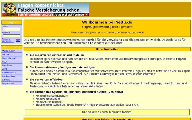 Screenshot of yebu.de
