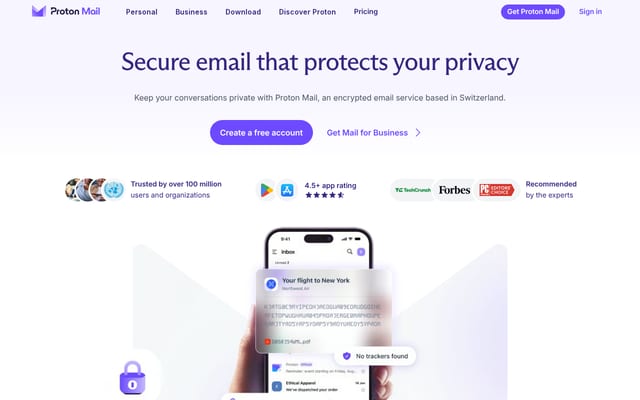 Screenshot of protonmail.com