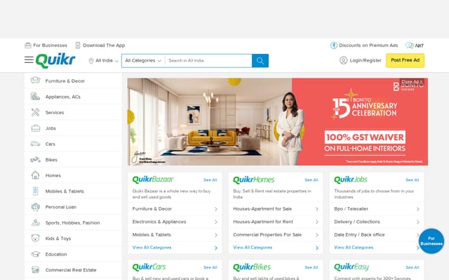 Screenshot of quikr.com