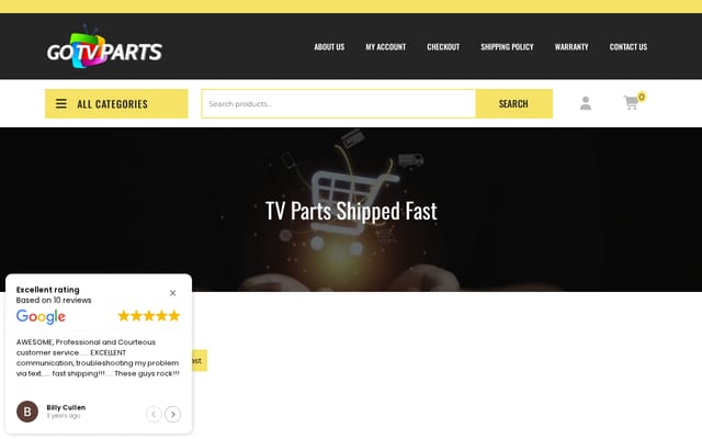 Screenshot of gotvparts.com
