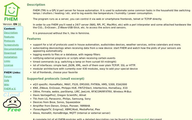 Screenshot of fhem.de