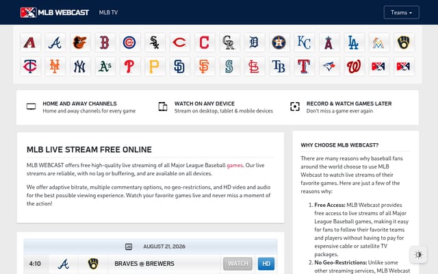 Screenshot of mlbwebcast.com