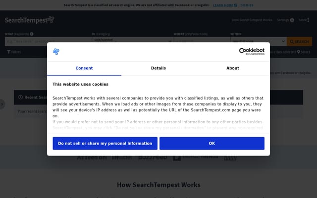 Screenshot of searchtempest.com