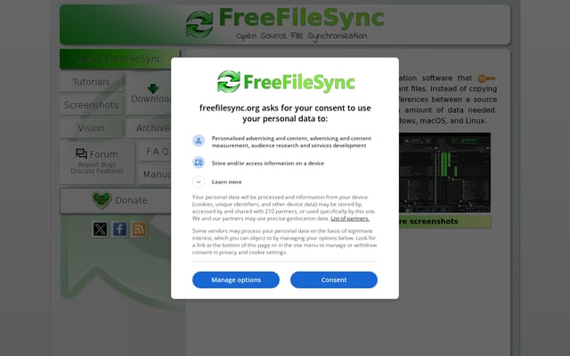 Screenshot of freefilesync.org