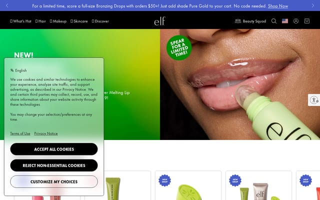 Screenshot of elfcosmetics.com