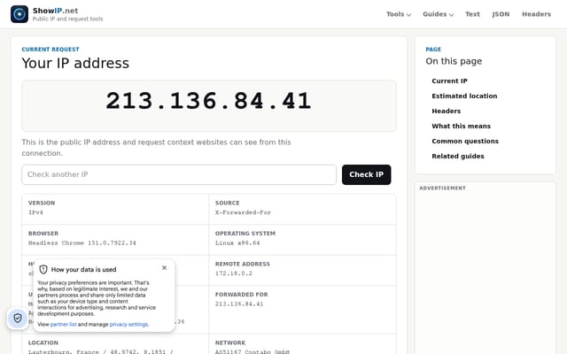 Screenshot of showip.net