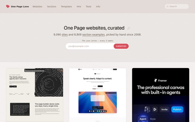 Screenshot of onepagelove.com