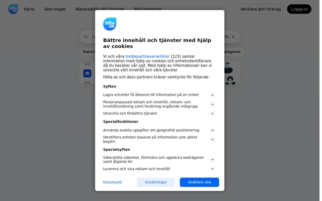 Screenshot of hitta.se