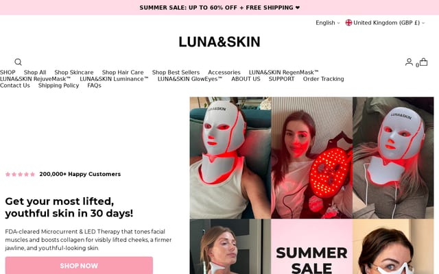 Screenshot of lunaandskin.com