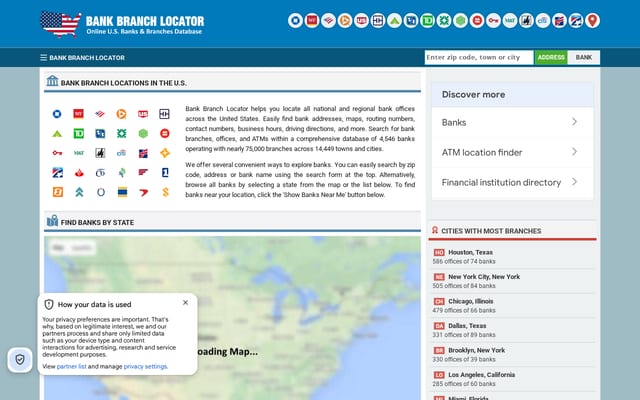 Screenshot of bankbranchlocator.com