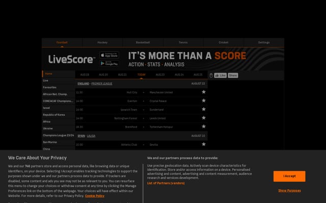 Screenshot of livescores.com