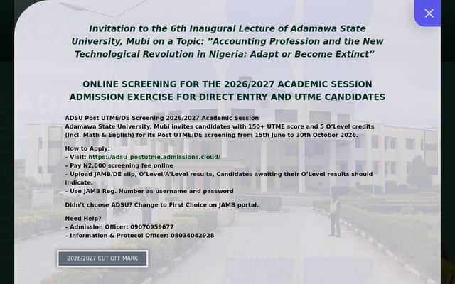 Screenshot of adsu.edu.ng