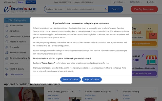 Screenshot of exportersindia.com