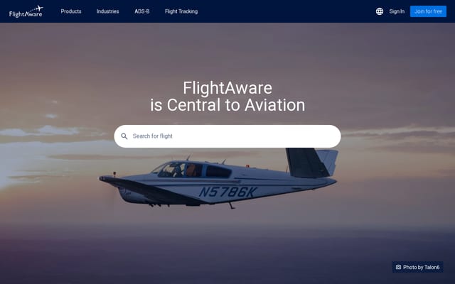 Screenshot of flightaware.com