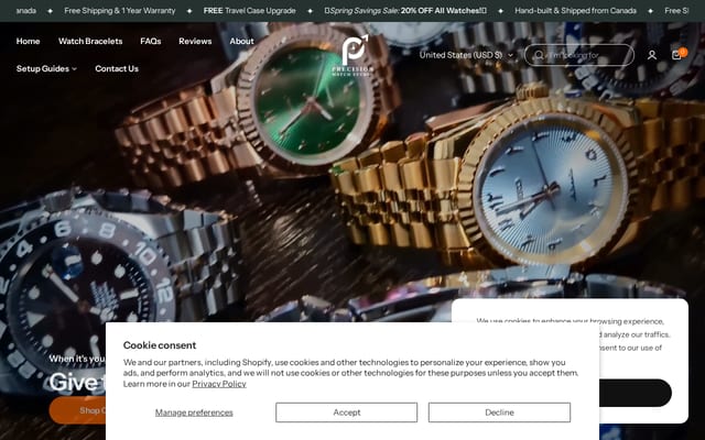 Screenshot of precisionwatchstudio.com