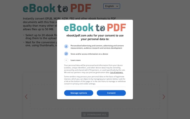 Screenshot of ebook2pdf.com