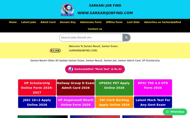 Screenshot of sarkarijobfind.com