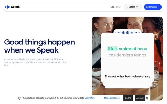 Screenshot of speak.com