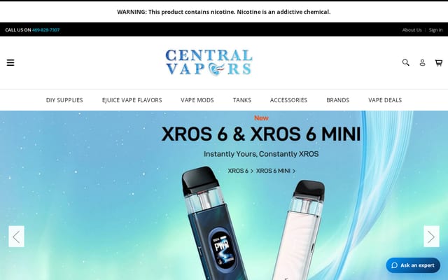 Screenshot of centralvapors.com