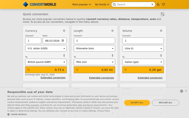 Screenshot of convertworld.com