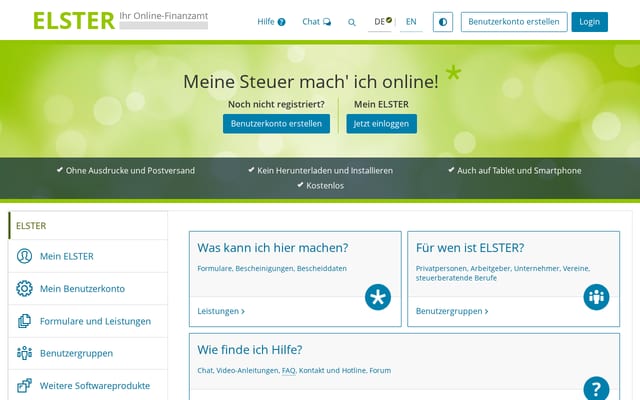 Screenshot of elster.de
