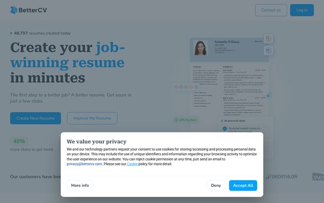 Screenshot of bettercv.com